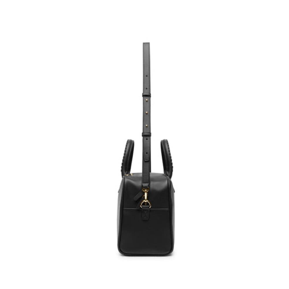 LEATHEROLOGY Black Onyx Full Grain Leather Park Satchel Top Handle Crossbody Bag - Picture 3 of 13